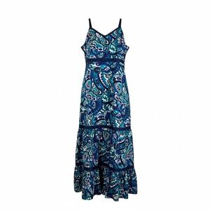 ModCloth Womens Paisley Maxi Dress‎ Size L Blue Sleeveless Summer Boho
